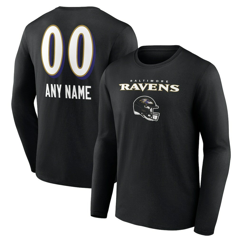 Baltimore Ravens Personalized Name & Number Team Wordmark Long Sleeve T-Shirt - Black - NFL