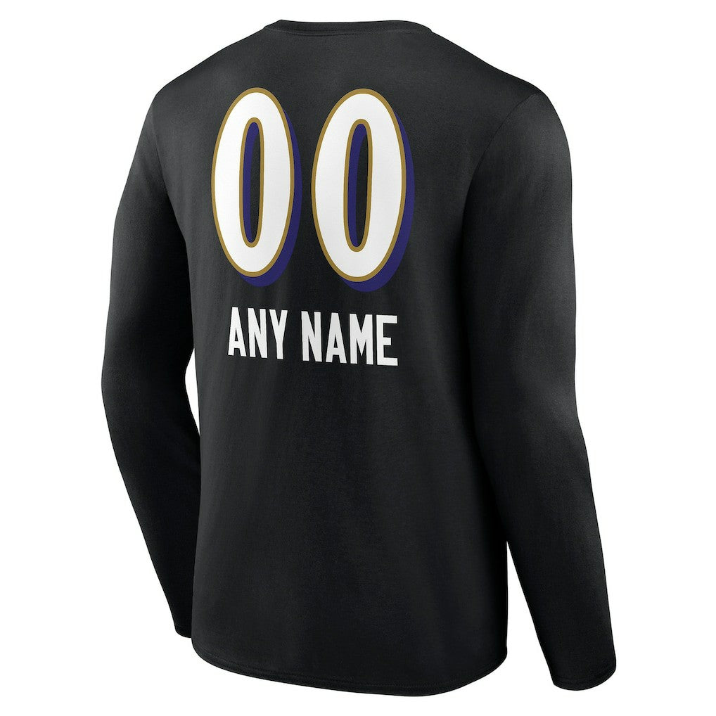 Baltimore Ravens Personalized Name & Number Team Wordmark Long Sleeve T-Shirt - Black - NFL