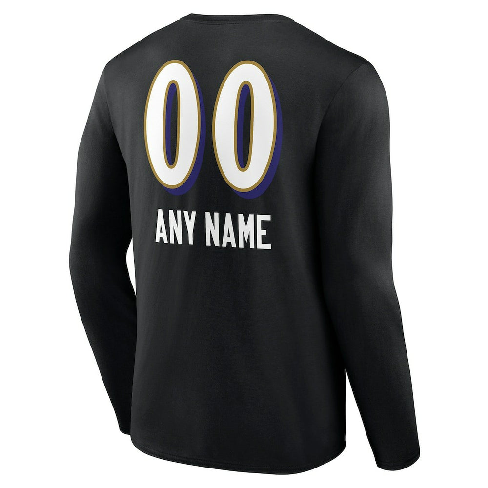 Baltimore Ravens Personalized Name & Number Team Wordmark Long Sleeve T-Shirt - Black - NFL