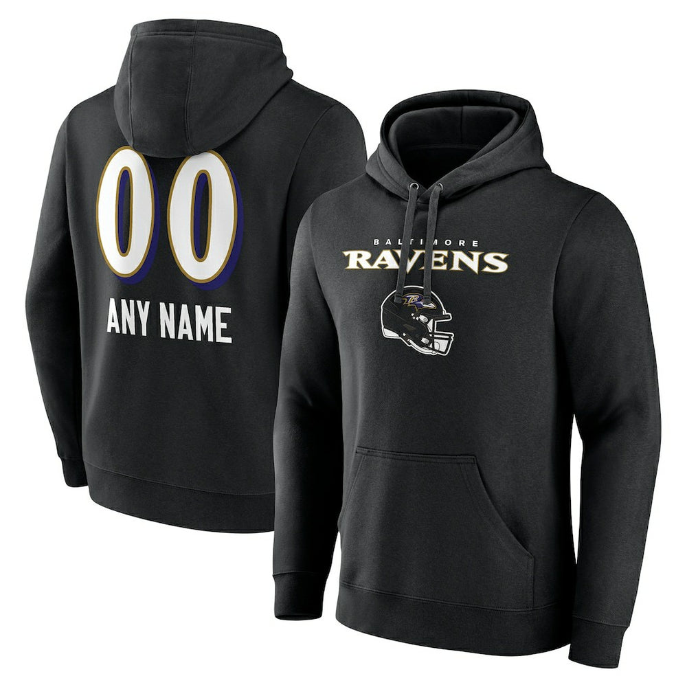Baltimore Ravens Personalized Name & Number Team Wordmark Pullover Hoodie - Black - NFL