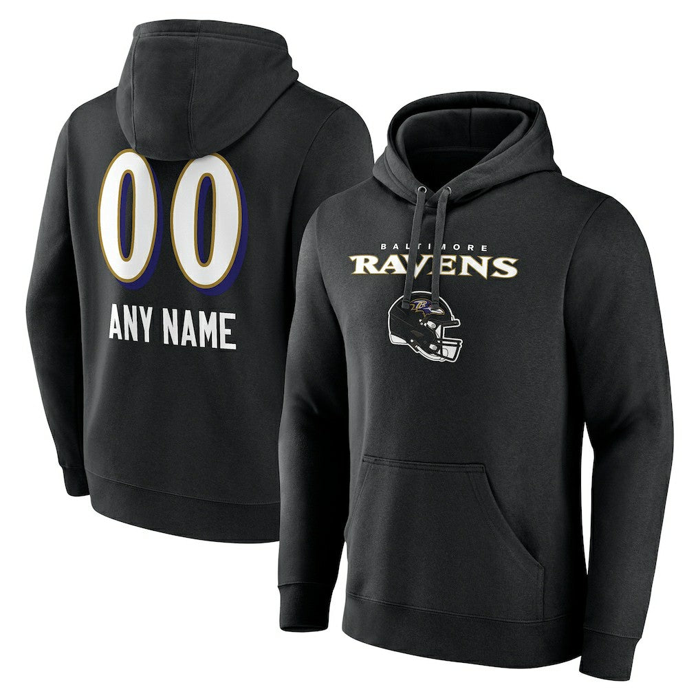 Baltimore Ravens Personalized Name & Number Team Wordmark Pullover Hoodie - Black - NFL