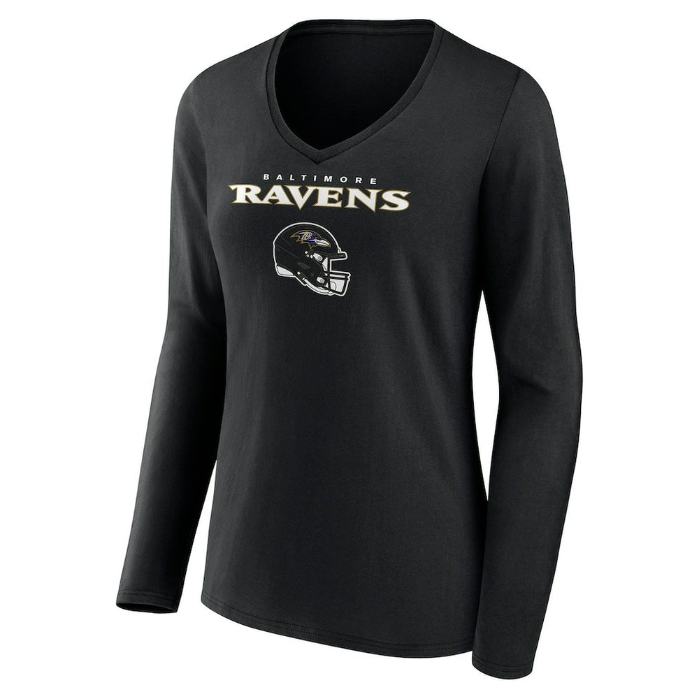 Baltimore Ravens Women's Personalized Name & Number Team Wordmark Long Sleeve V-Neck T-Shirt - Black - NFL