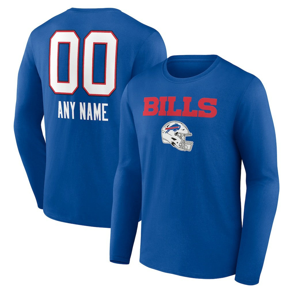 Buffalo Bills Personalized Name & Number Team Wordmark Long Sleeve T-Shirt - Royal - NFL