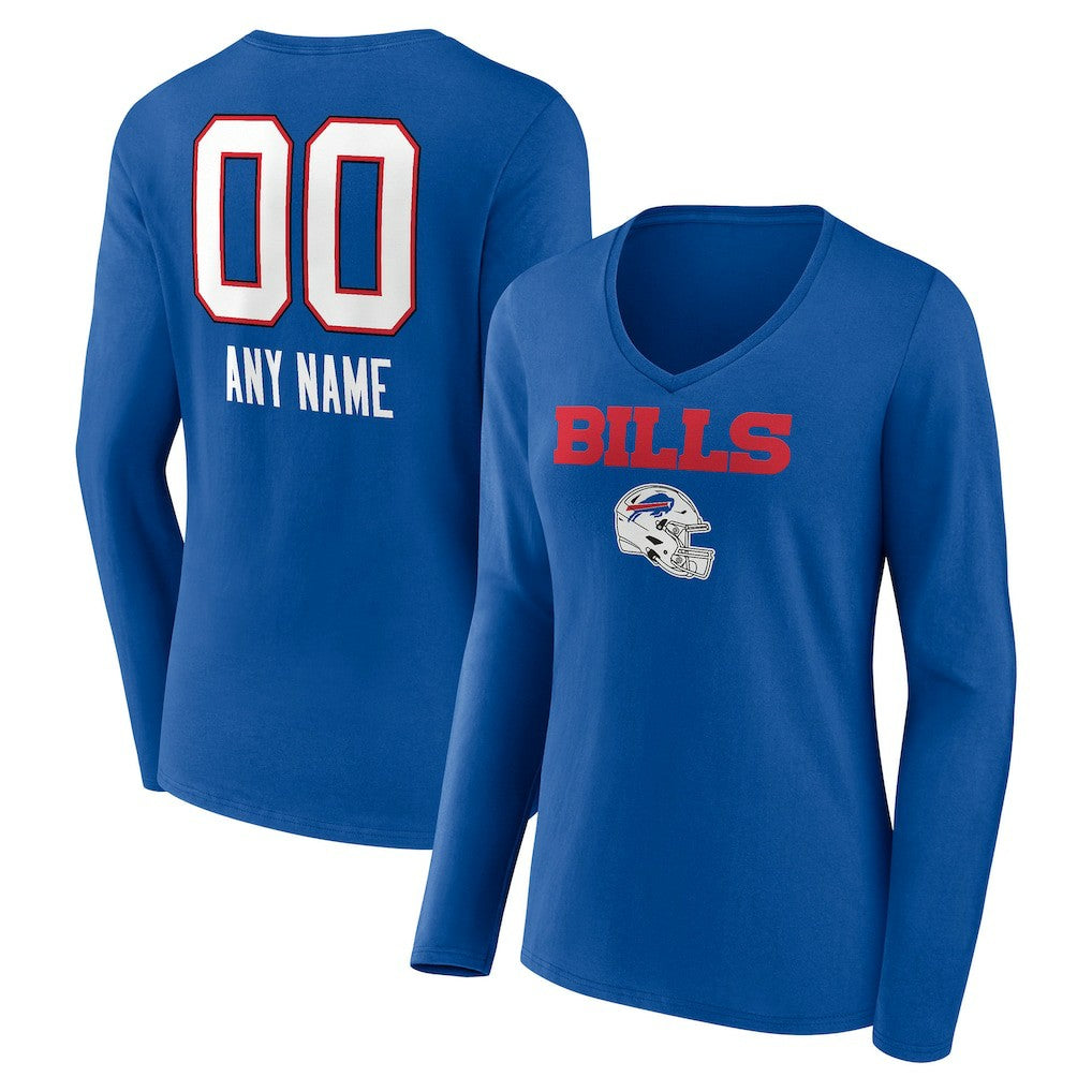 Buffalo Bills Women's Personalized Name & Number Team Wordmark Long Sleeve V-Neck T-Shirt - Royal - NFL