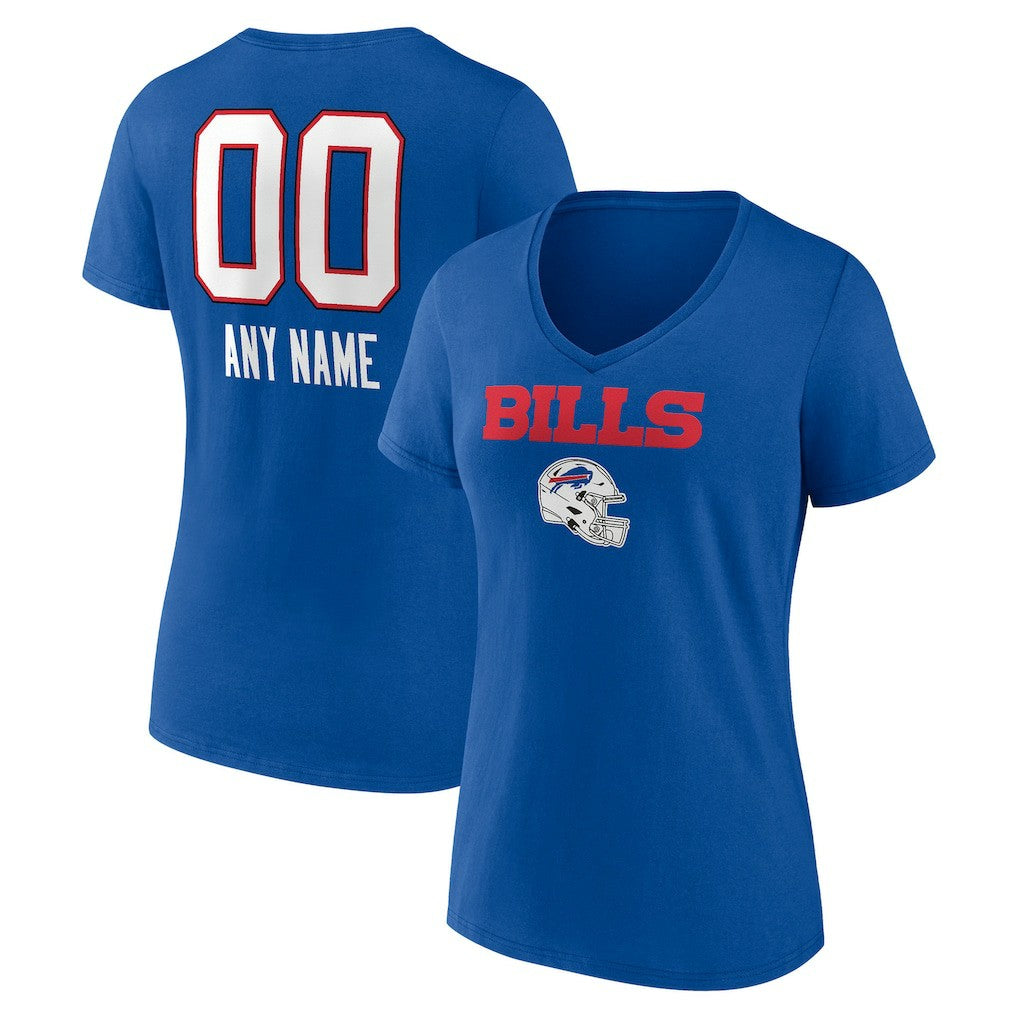 Buffalo Bills Women's Personalized Name & Number Team Wordmark V-Neck T-Shirt - Royal - NFL