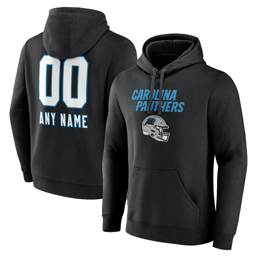 Carolina Panthers Personalized Name & Number Team Wordmark Pullover Hoodie - Black - NFL