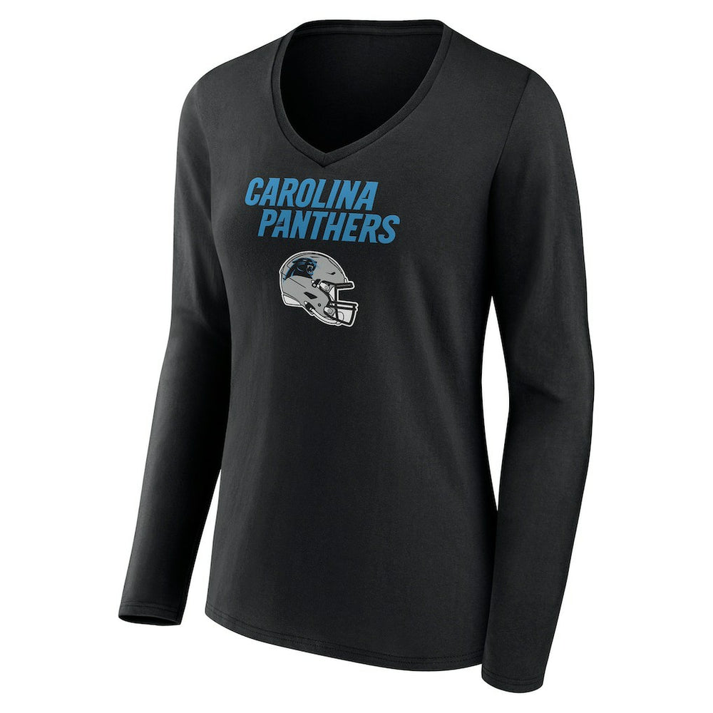 Carolina Panthers Women's Personalized Name & Number Team Wordmark Long Sleeve V-Neck T-Shirt - Black - NFL
