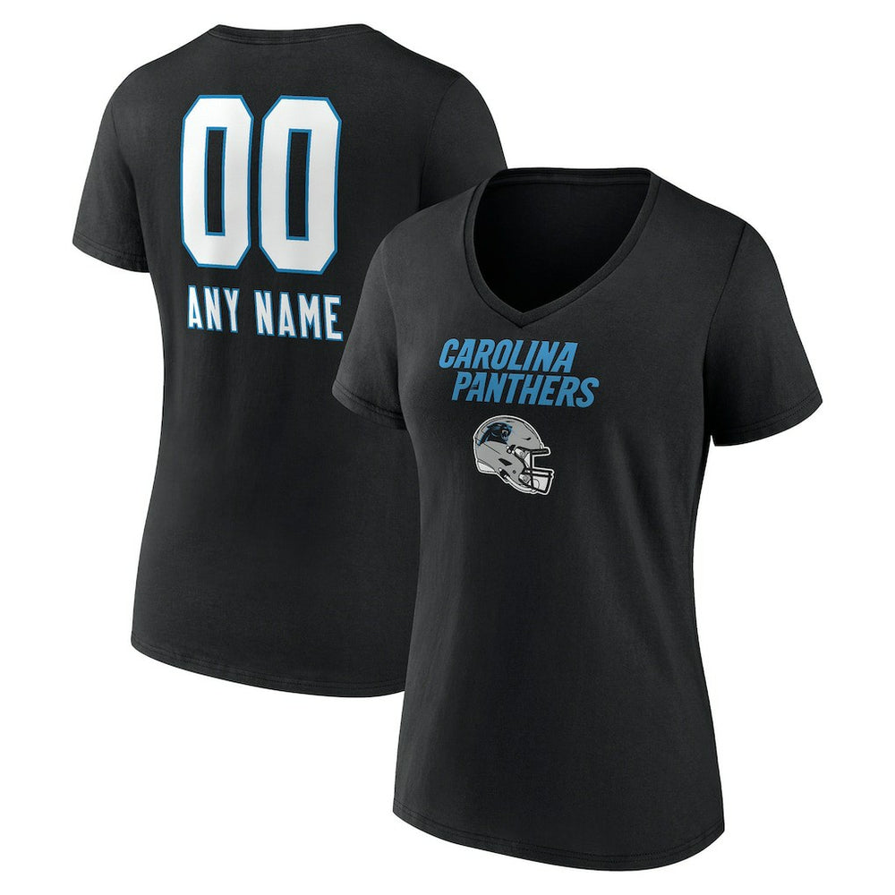 Carolina Panthers Women's Personalized Name & Number Team Wordmark V-Neck T-Shirt - Black - NFL