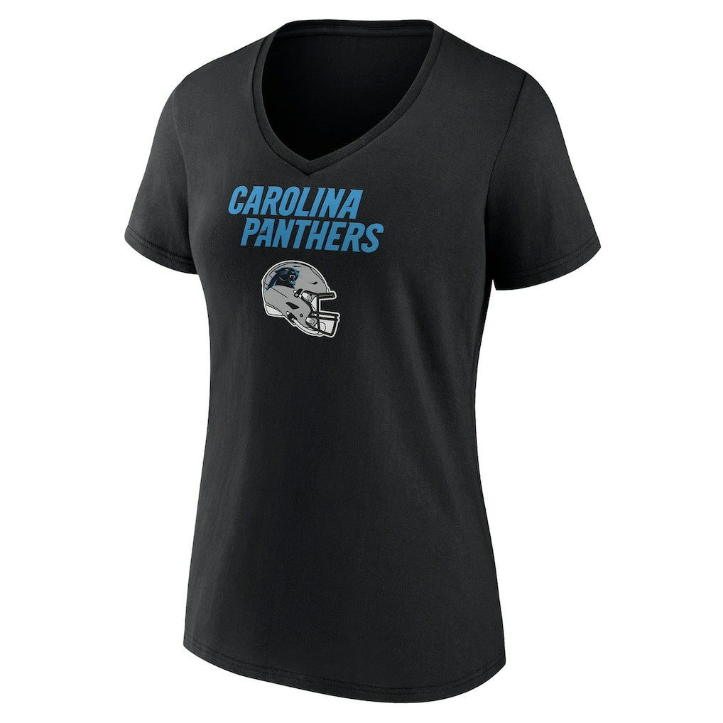 Carolina Panthers Women's Personalized Name & Number Team Wordmark V-Neck T-Shirt - Black - NFL