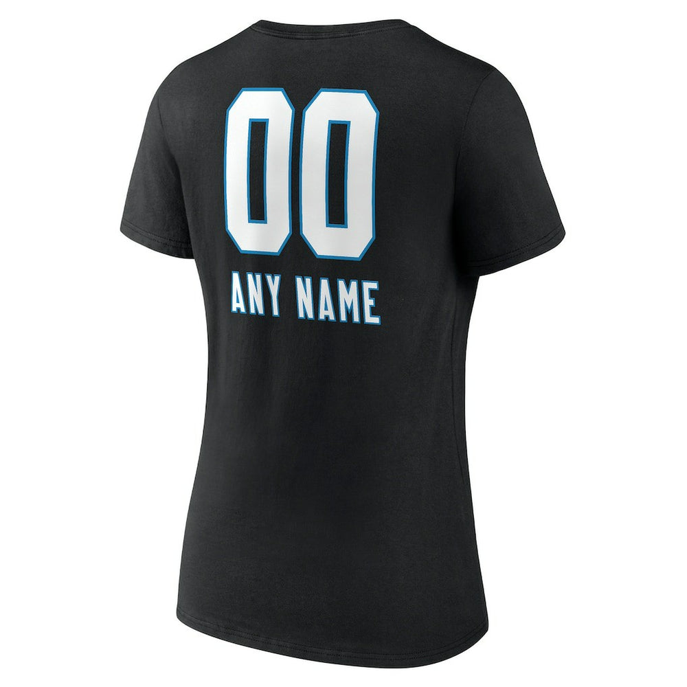 Carolina Panthers Women's Personalized Name & Number Team Wordmark V-Neck T-Shirt - Black - NFL