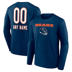 Chicago Bears Personalized Name & Number Team Wordmark Long Sleeve T-Shirt - Navy - NFL