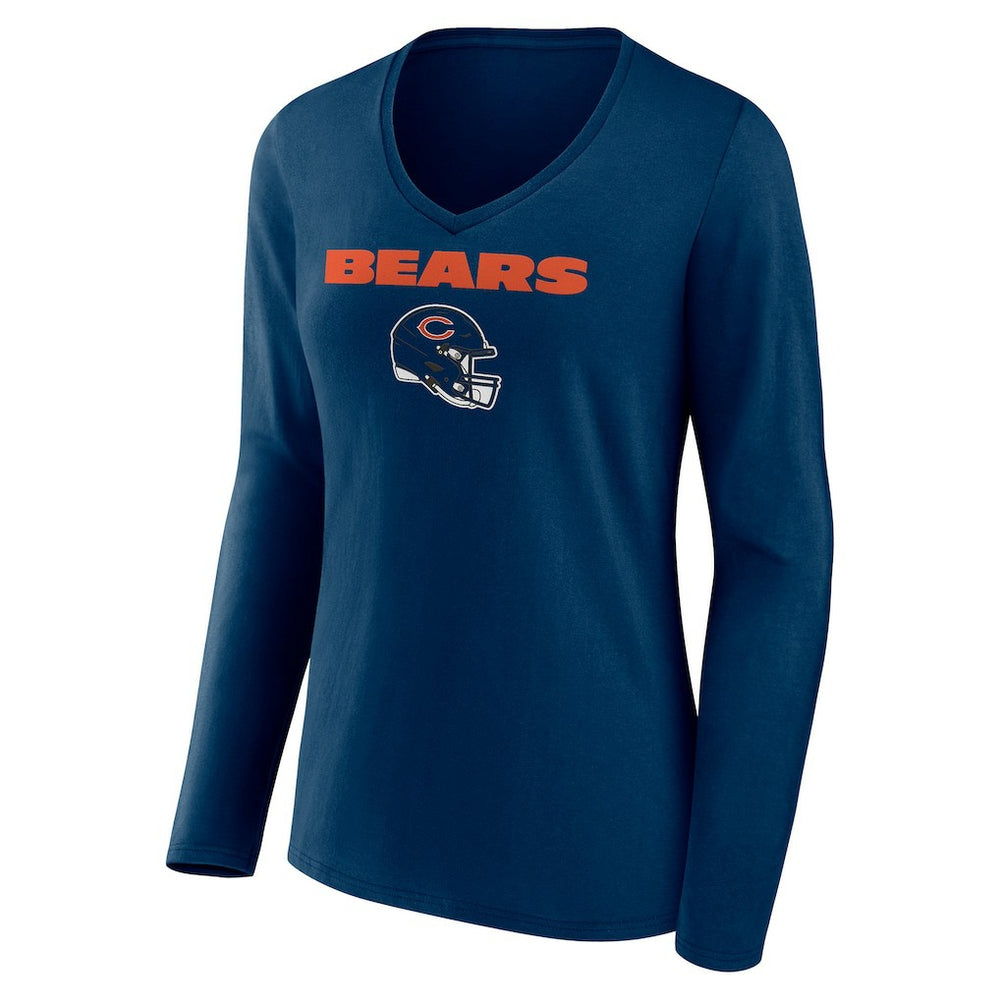 Chicago Bears Women's Personalized Name & Number Team Wordmark Long Sleeve V-Neck T-Shirt - Navy - NFL