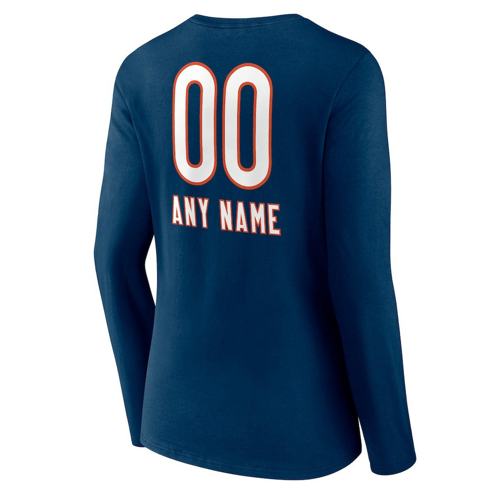 Chicago Bears Women's Personalized Name & Number Team Wordmark Long Sleeve V-Neck T-Shirt - Navy - NFL