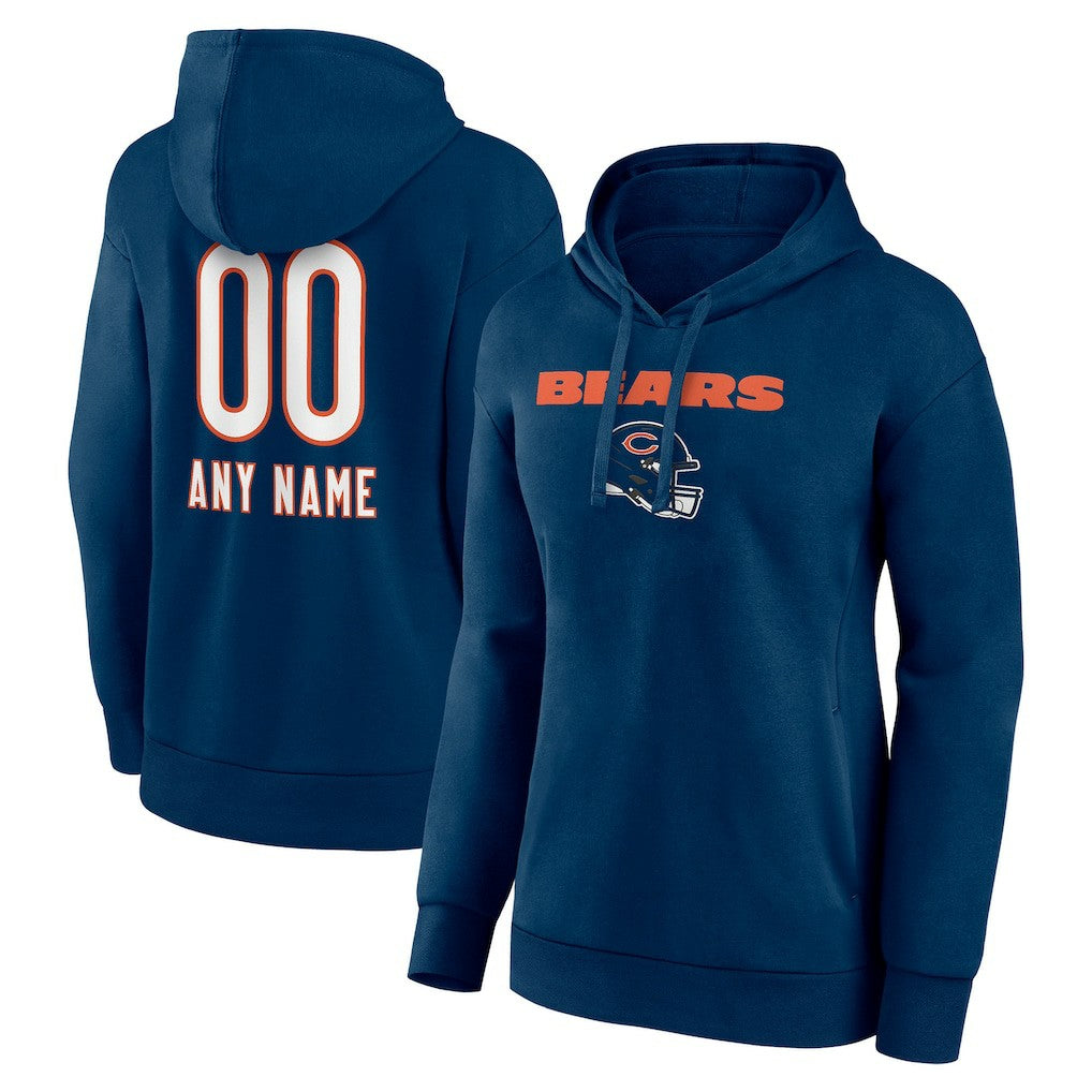 Chicago Bears Women's Personalized Name & Number Team Wordmark Pullover Hoodie - Navy - NFL