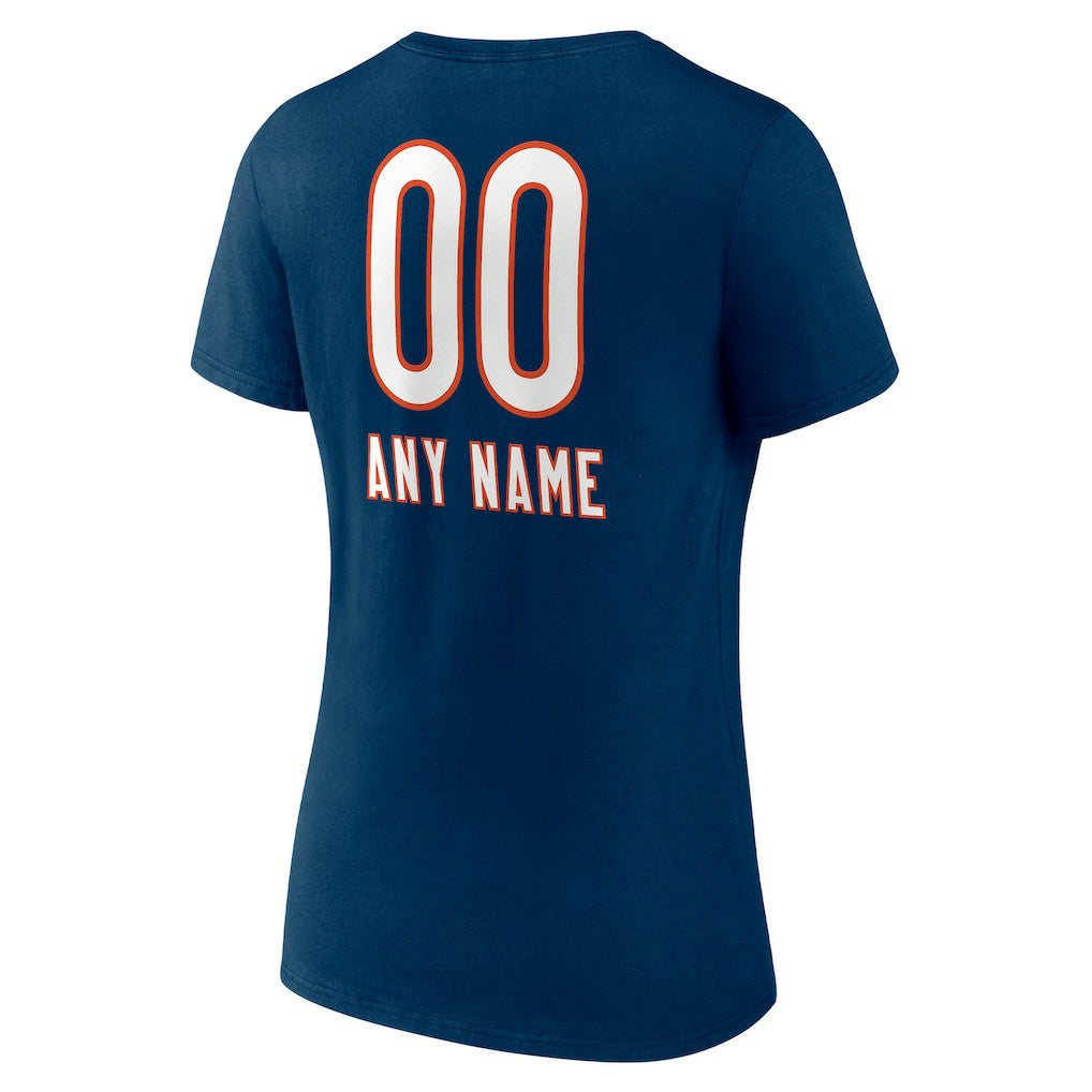 Chicago Bears Women's Personalized Name & Number Team Wordmark V-Neck T-Shirt - Navy - NFL