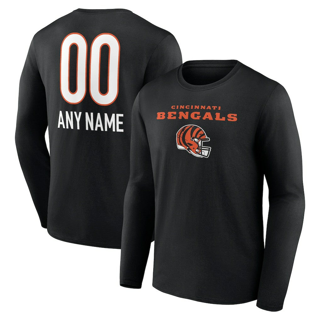 Cincinnati Bengals Personalized Name & Number Team Wordmark Long Sleeve T-Shirt - Black - NFL