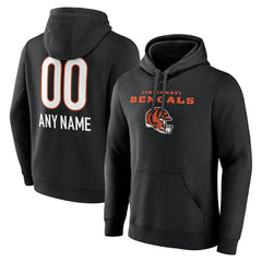 Cincinnati Bengals Personalized Name & Number Team Wordmark Pullover Hoodie - Black - NFL