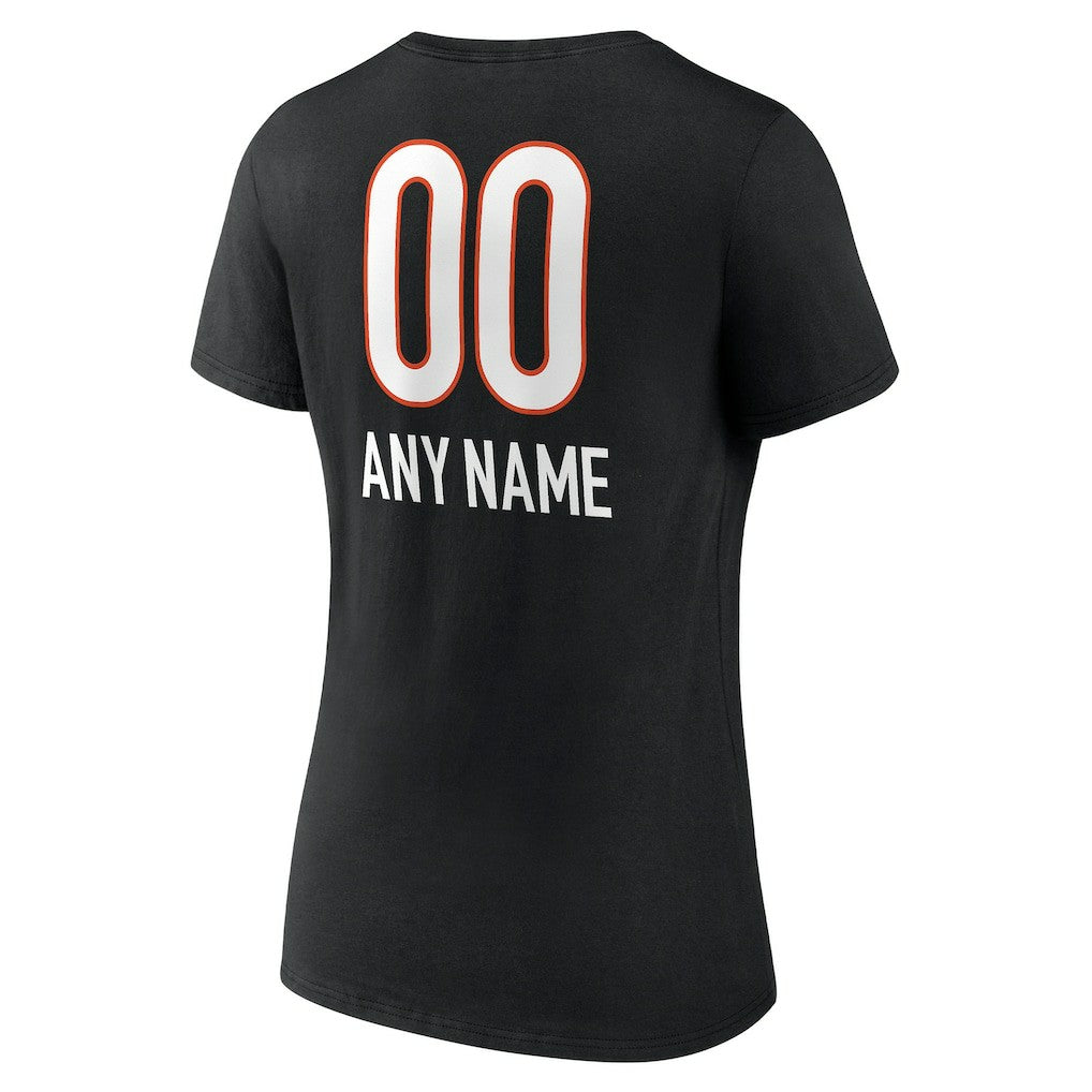 Cincinnati Bengals Women's Personalized Name & Number Team Wordmark V-Neck T-Shirt - Black - NFL
