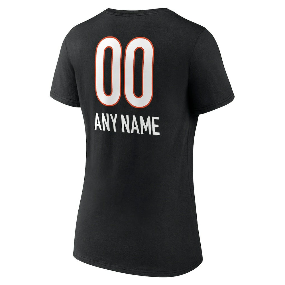 Cincinnati Bengals Women's Personalized Name & Number Team Wordmark V-Neck T-Shirt - Black - NFL