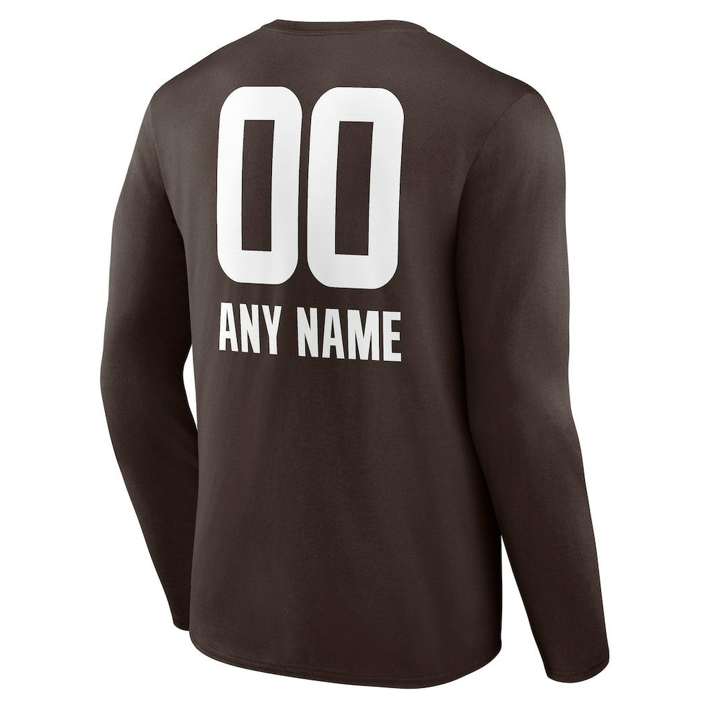 Cleveland Browns Personalized Name & Number Team Wordmark Long Sleeve T-Shirt - Brown - NFL