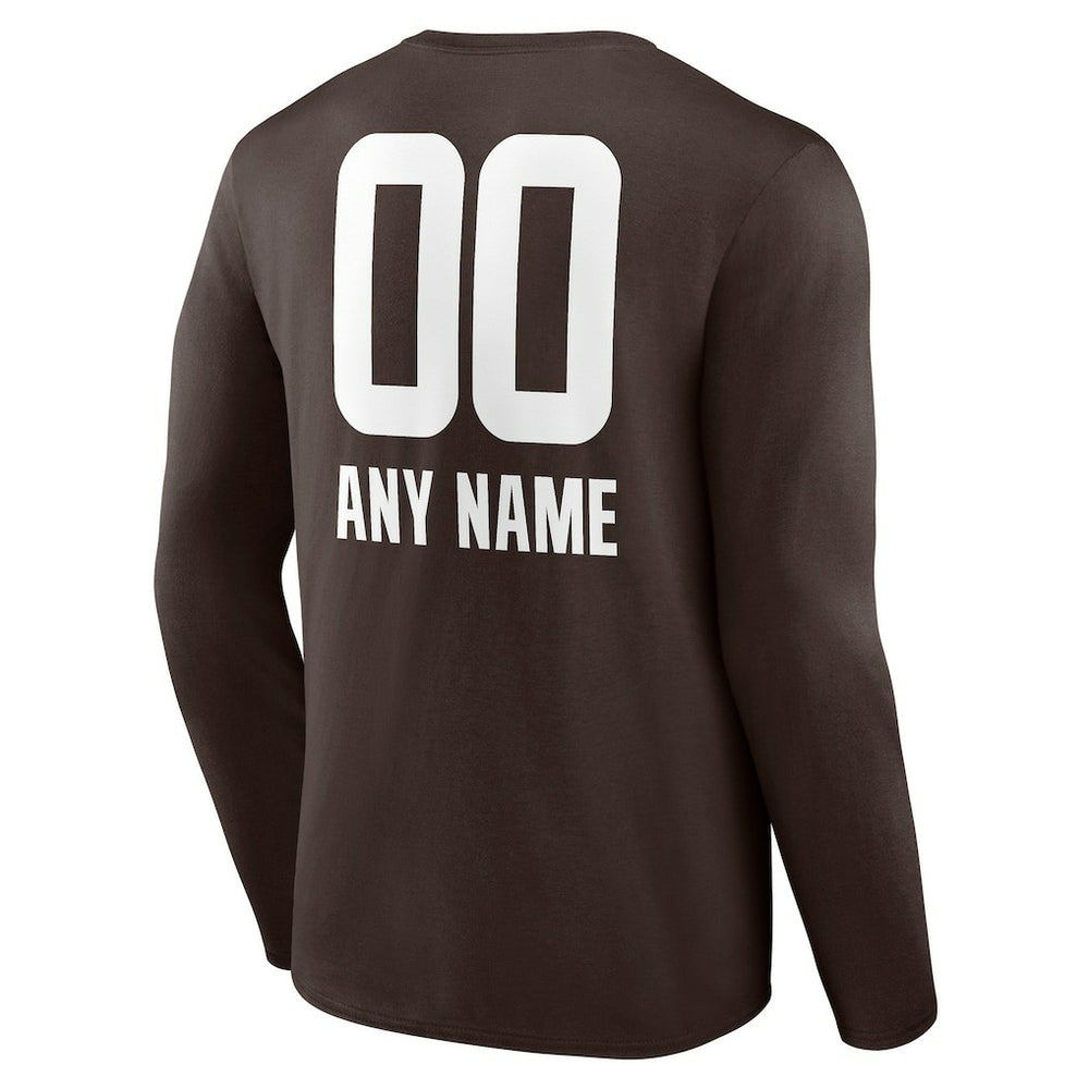 Cleveland Browns Personalized Name & Number Team Wordmark Long Sleeve T-Shirt - Brown - NFL