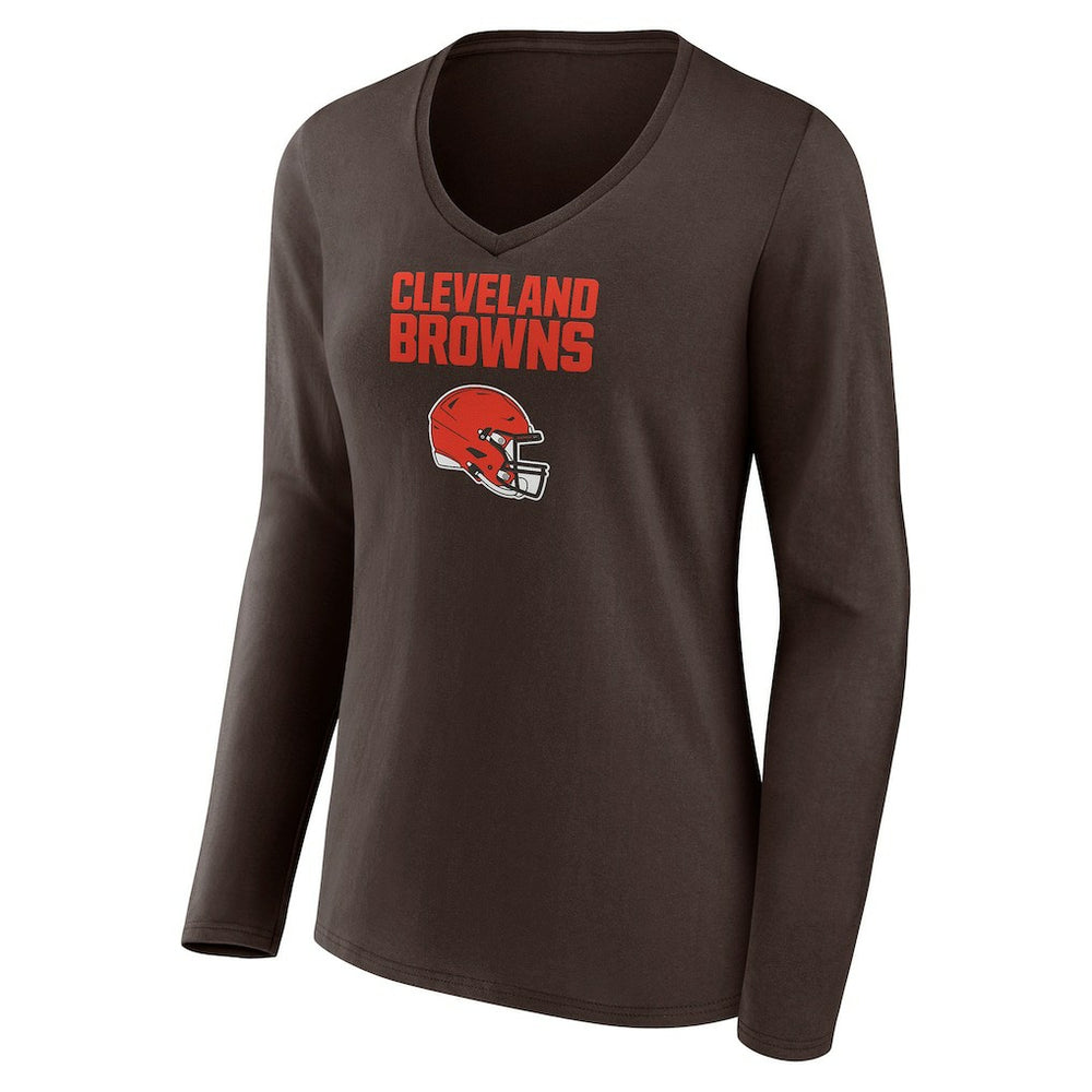 Cleveland Browns Women's Personalized Name & Number Team Wordmark Long Sleeve V-Neck T-Shirt - Brown - NFL