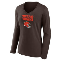Cleveland Browns Women's Personalized Name & Number Team Wordmark Long Sleeve V-Neck T-Shirt - Brown - NFL