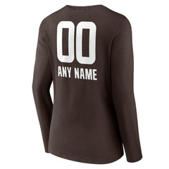 Cleveland Browns Women's Personalized Name & Number Team Wordmark Long Sleeve V-Neck T-Shirt - Brown - NFL
