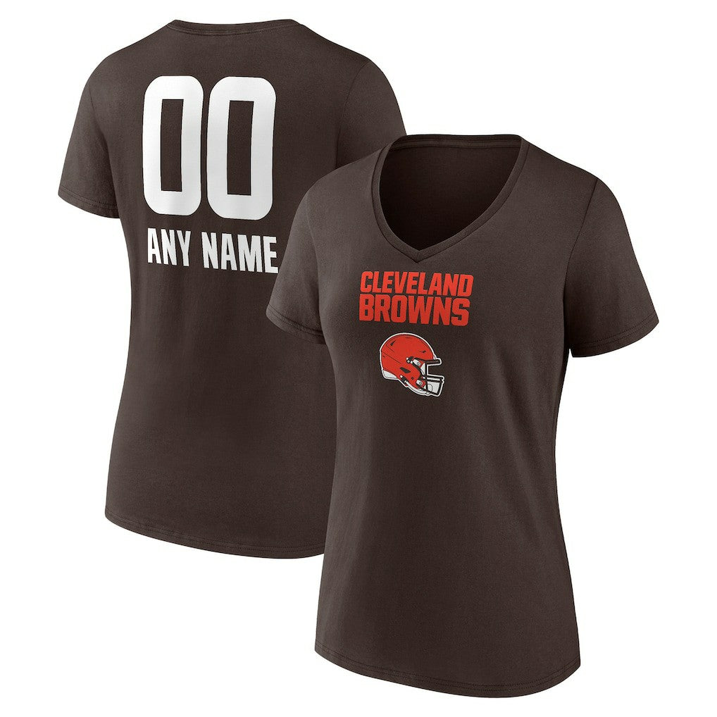 Cleveland Browns Women's Personalized Name & Number Team Wordmark V-Neck T-Shirt - Brown - NFL
