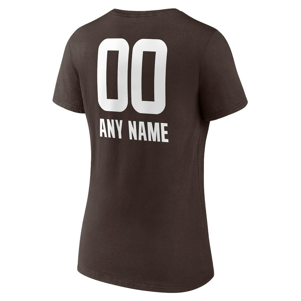 Cleveland Browns Women's Personalized Name & Number Team Wordmark V-Neck T-Shirt - Brown - NFL