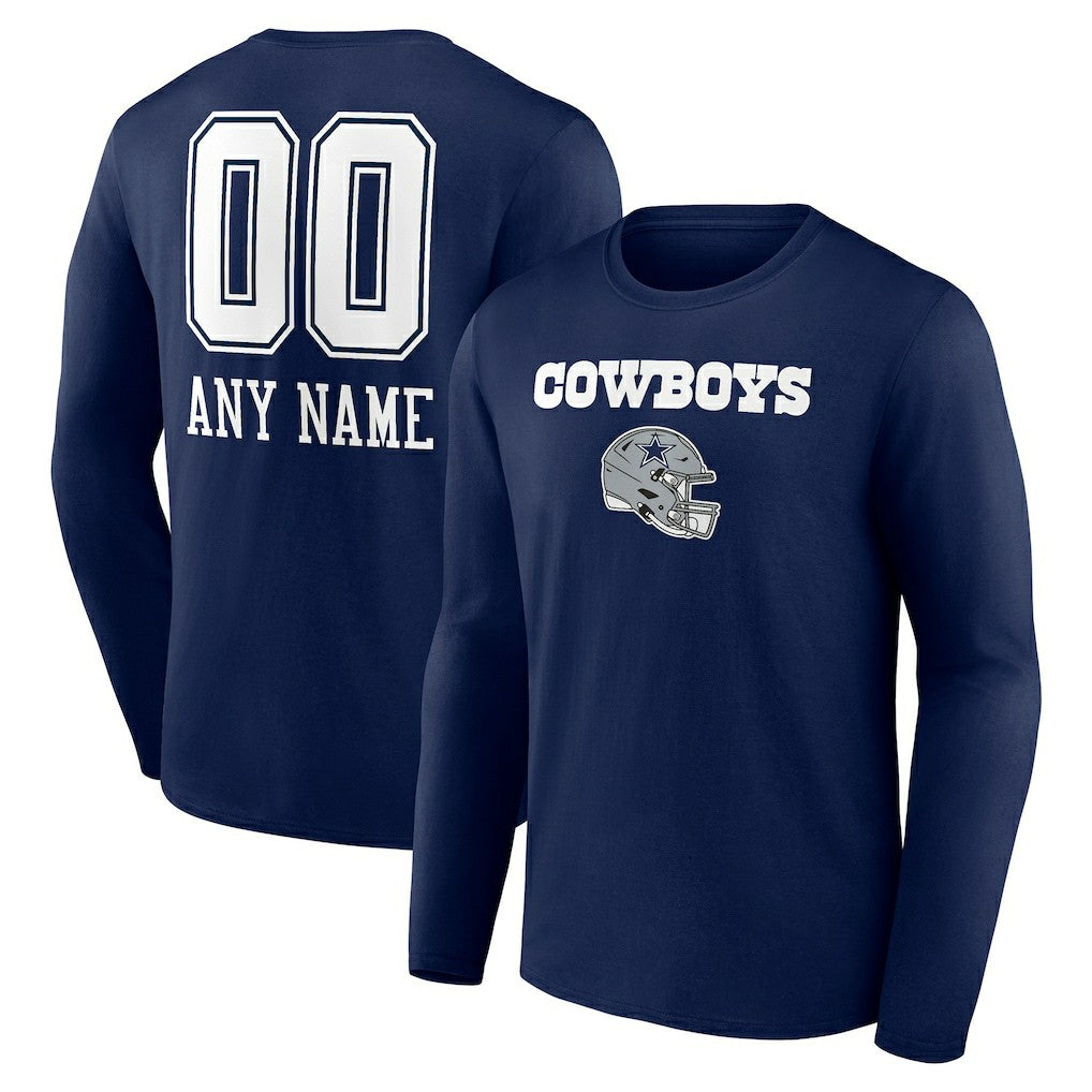 Dallas Cowboys Personalized Name & Number Team Wordmark Long Sleeve T-Shirt - Navy - NFL