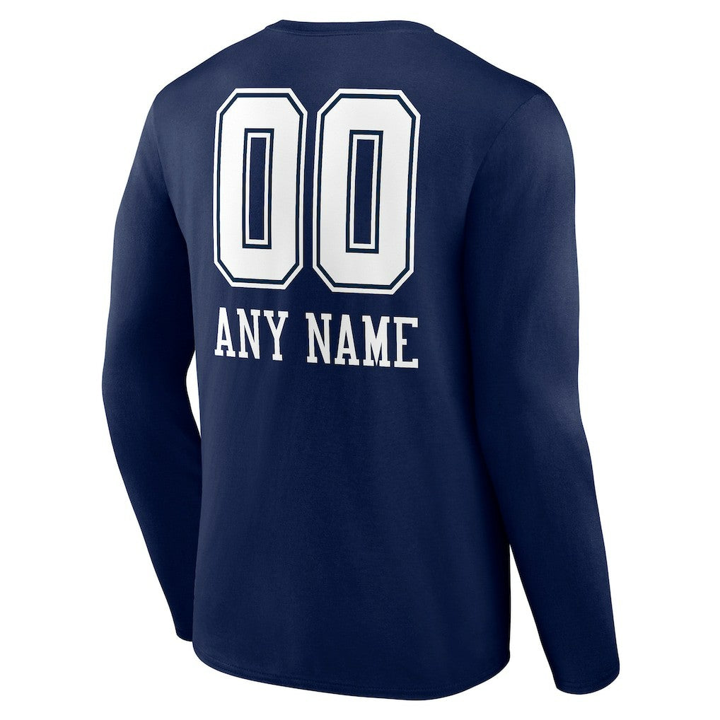 Dallas Cowboys Personalized Name & Number Team Wordmark Long Sleeve T-Shirt - Navy - NFL