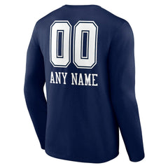 Dallas Cowboys Personalized Name & Number Team Wordmark Long Sleeve T-Shirt - Navy - NFL