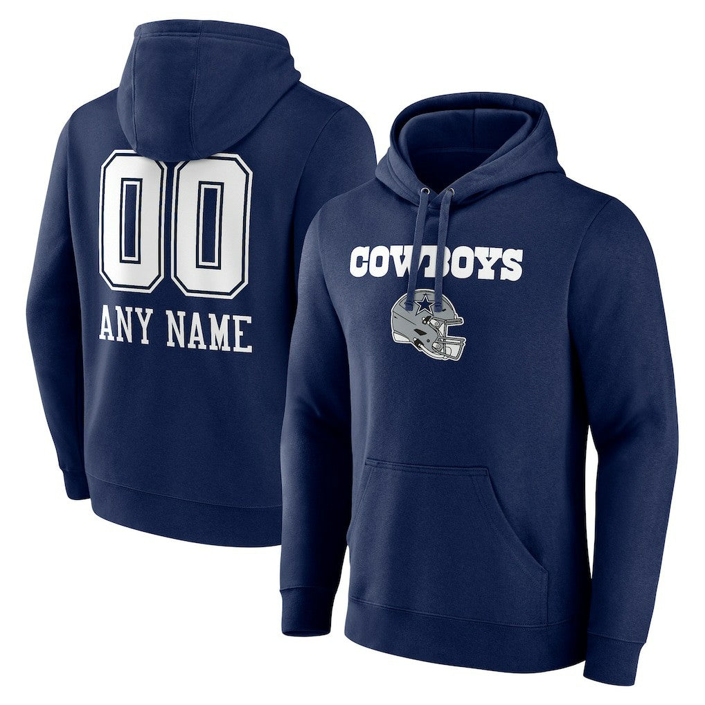 Dallas Cowboys Personalized Name & Number Team Wordmark Pullover Hoodie - Navy - NFL