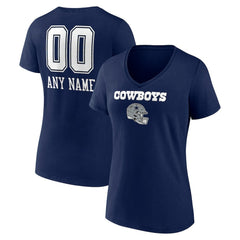 Dallas Cowboys Women's Personalized Name & Number Team Wordmark V-Neck T-Shirt - Navy - NFL
