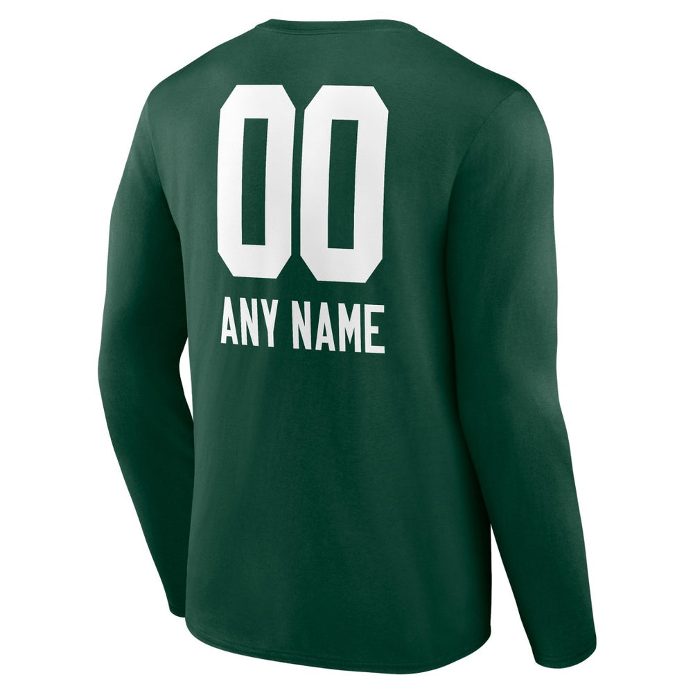 Green Bay Packers Personalized Name & Number Team Wordmark Long Sleeve T-Shirt - Green - NFL