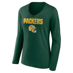 Green Bay Packers Women's Personalized Name & Number Team Wordmark Long Sleeve V-Neck T-Shirt - Green - NFL