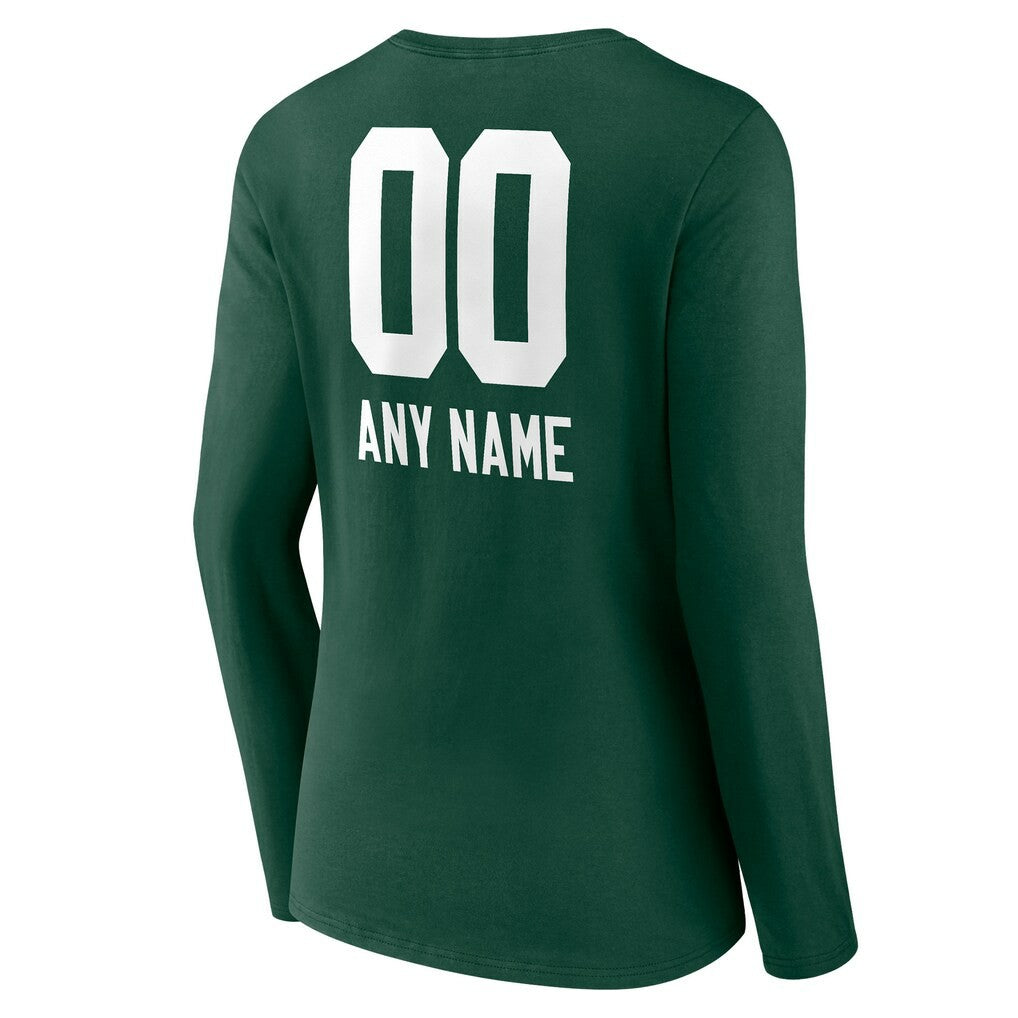 Green Bay Packers Women's Personalized Name & Number Team Wordmark Long Sleeve V-Neck T-Shirt - Green - NFL