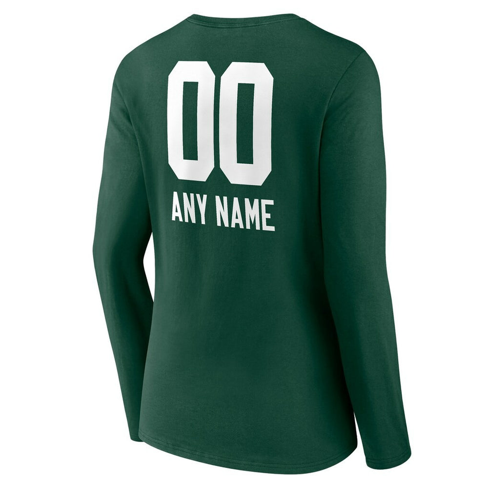 Green Bay Packers Women's Personalized Name & Number Team Wordmark Long Sleeve V-Neck T-Shirt - Green - NFL