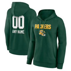 Green Bay Packers Women's Personalized Name & Number Team Wordmark Pullover Hoodie - Green - NFL