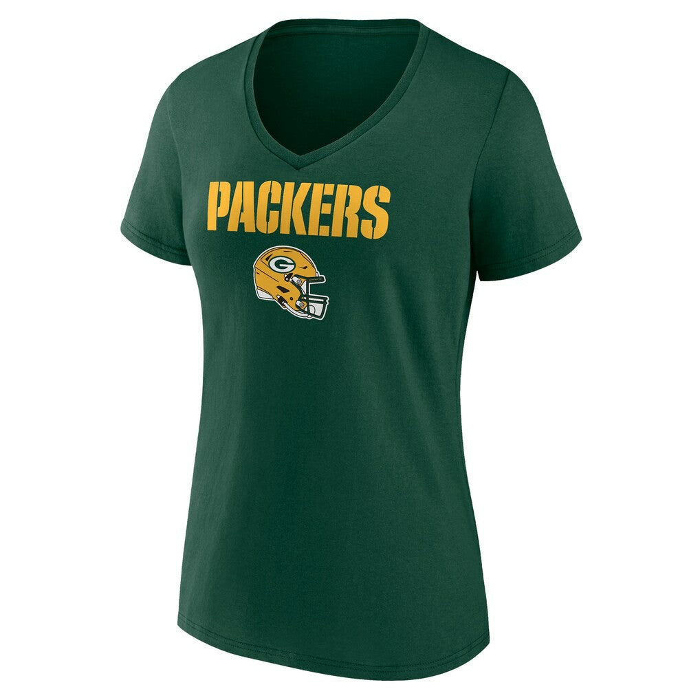 Green Bay Packers Women's Personalized Name & Number Team Wordmark V-Neck T-Shirt - Green - NFL
