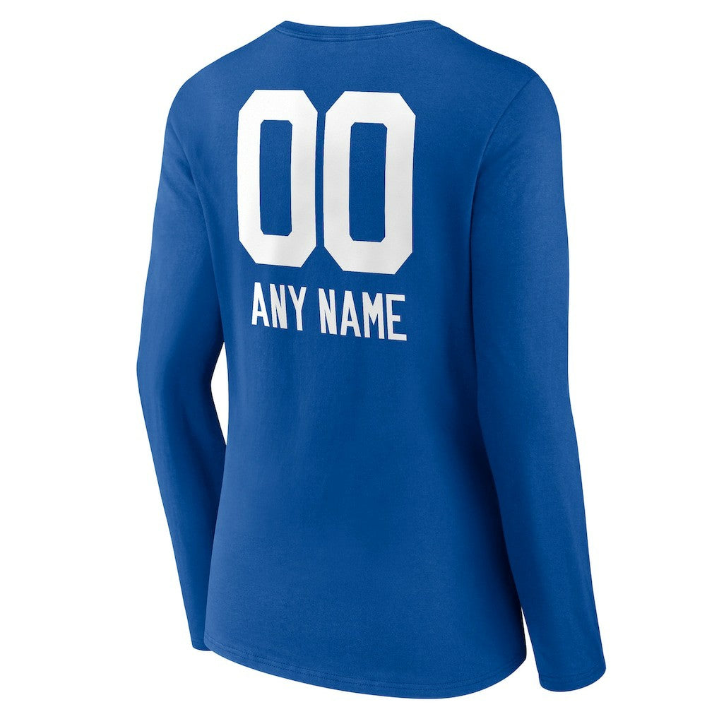 Indianapolis Colts Women's Personalized Name & Number Team Wordmark Long Sleeve V-Neck T-Shirt - Royal - NFL