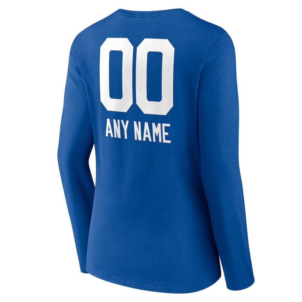 Indianapolis Colts Women's Personalized Name & Number Team Wordmark Long Sleeve V-Neck T-Shirt - Royal - NFL