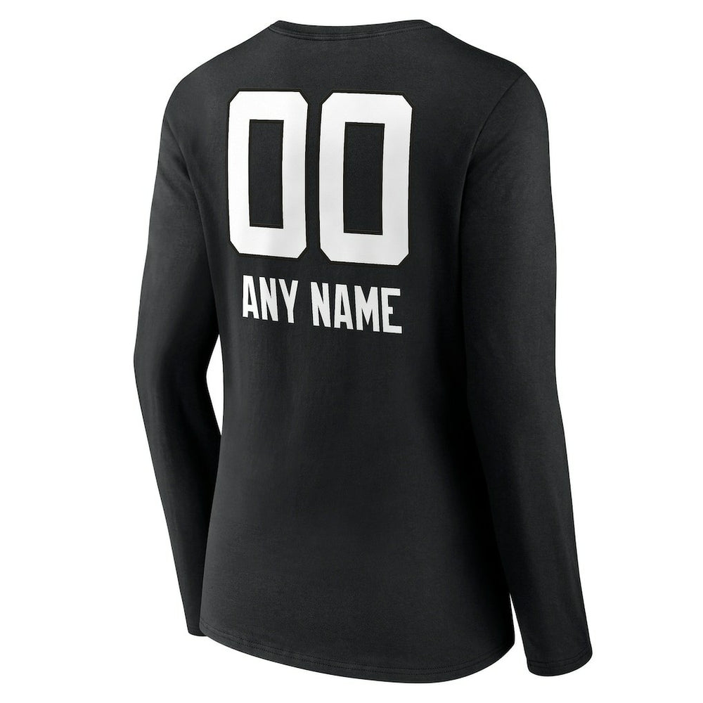 Jacksonville Jaguars Women's Personalized Name & Number Team Wordmark Long Sleeve V-Neck T-Shirt - Black - NFL