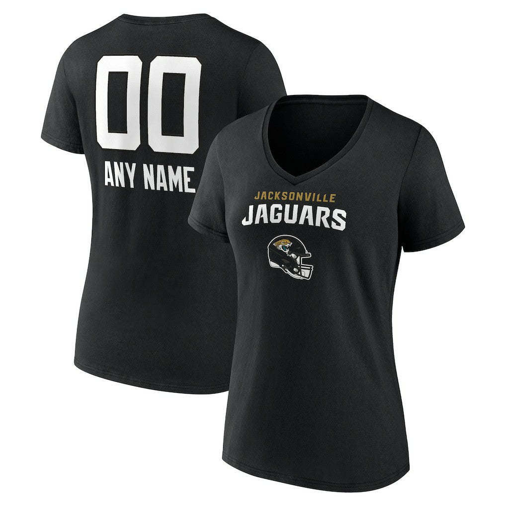 Jacksonville Jaguars Women's Personalized Name & Number Team Wordmark V-Neck T-Shirt - Black - NFL