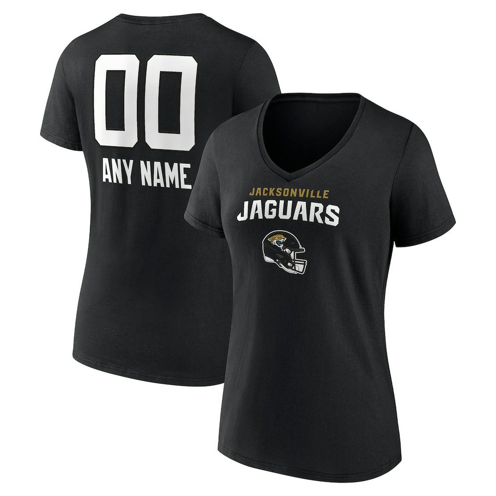 Jacksonville Jaguars Women's Personalized Name & Number Team Wordmark V-Neck T-Shirt - Black - NFL