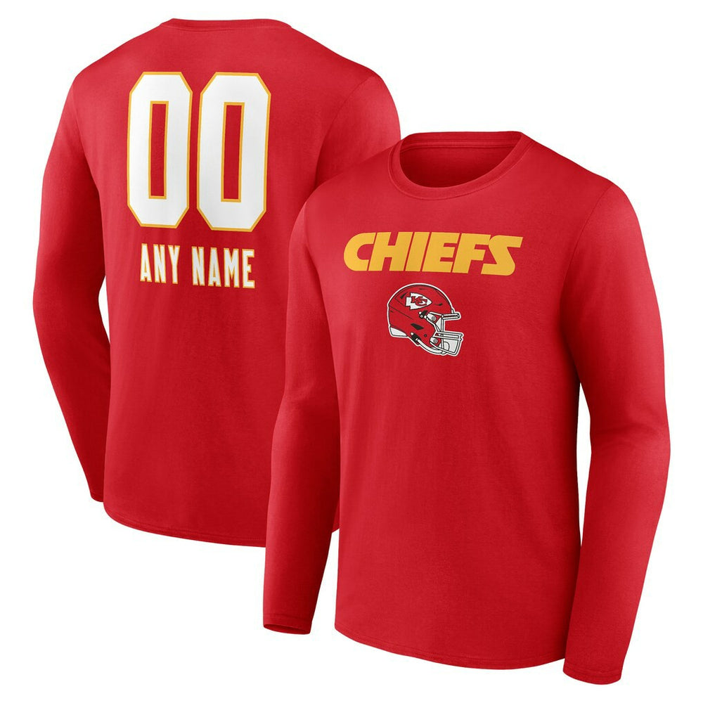 Kansas City Chiefs Personalized Name & Number Team Wordmark Long Sleeve T-Shirt - Red - NFL