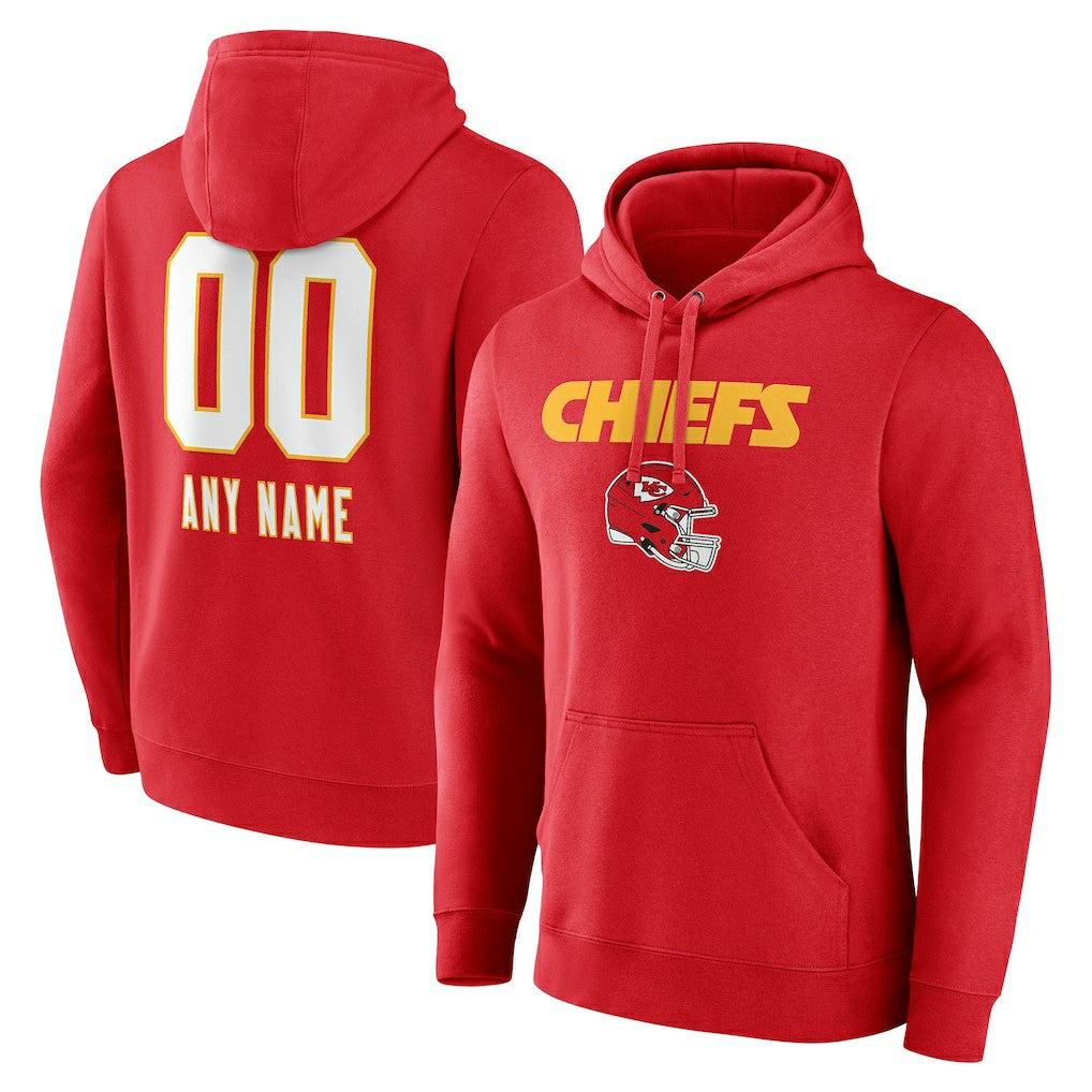 Kansas City Chiefs Personalized Name & Number Team Wordmark Pullover Hoodie - Red - NFL