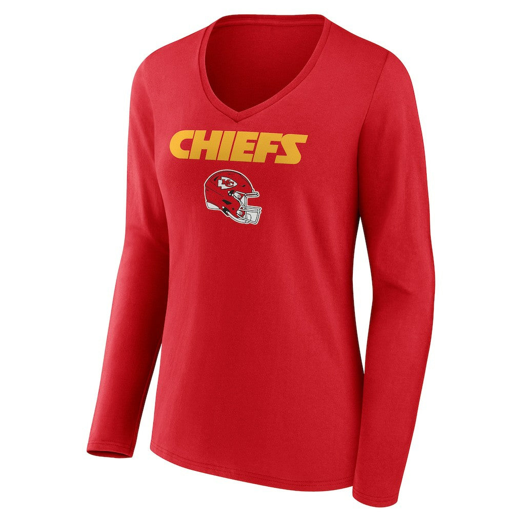 Kansas City Chiefs Women's Personalized Name & Number Team Wordmark Long Sleeve V-Neck T-Shirt - Red - NFL