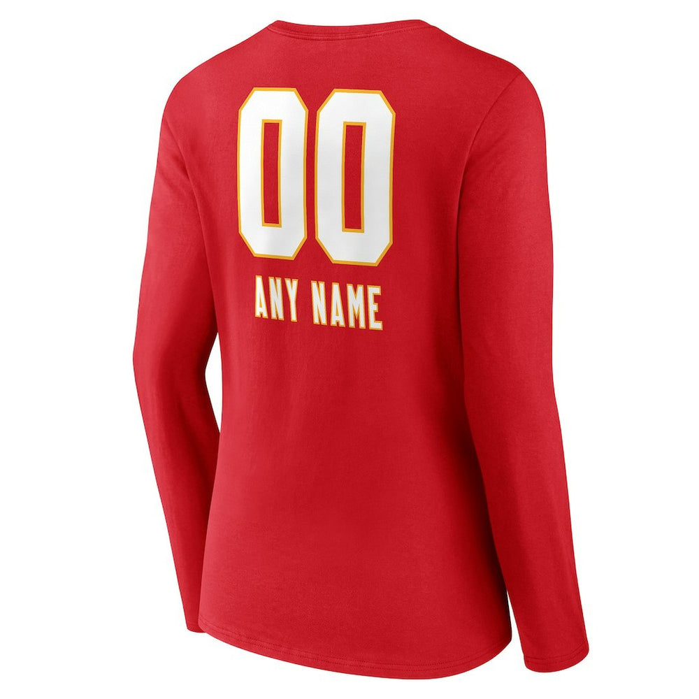 Kansas City Chiefs Women's Personalized Name & Number Team Wordmark Long Sleeve V-Neck T-Shirt - Red - NFL